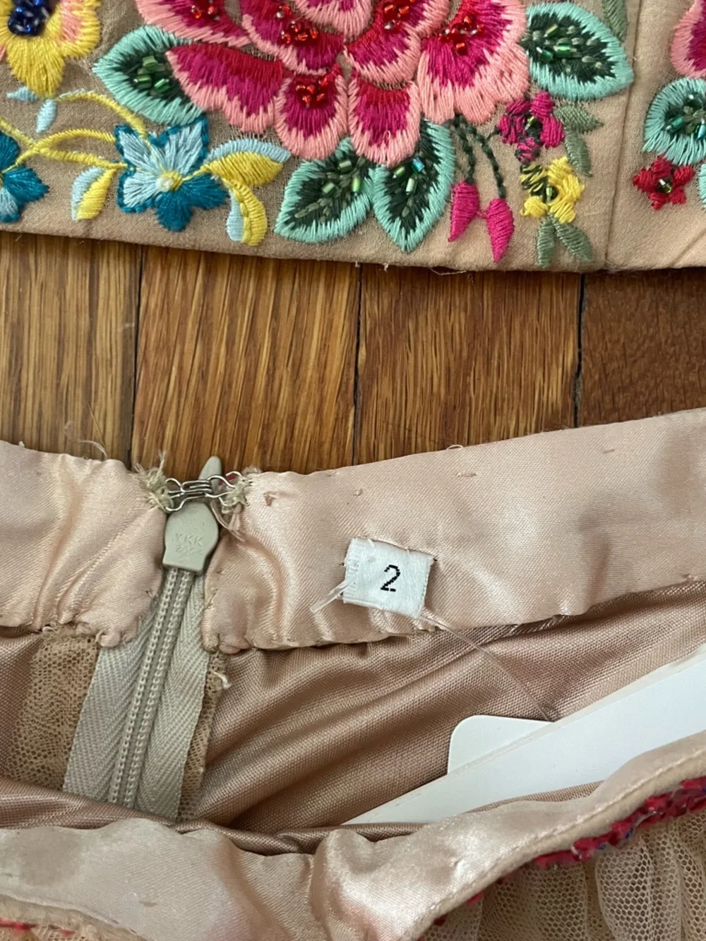 Sherri Hill Blush Lace-Trim A-Line Tulle Skirt and EmbroideredTop Prom Two-Piece - Picture 7 of 9